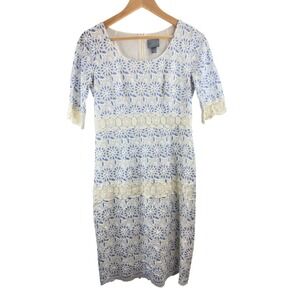 Rabbit Rabbit Designs Blue White Floral‎ Lace Crochet Sheath Boho Dress Wedding
